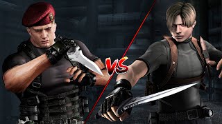 Resident Evil 4 HD Project  Leon vs Krauser Knife Fight  All Jack Krauser Boss Fights [upl. by Cox]