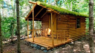 Start to Finish Remote Log Cabin Build  Solo  Canadian Wilderness  Moss Roof [upl. by Murphy]