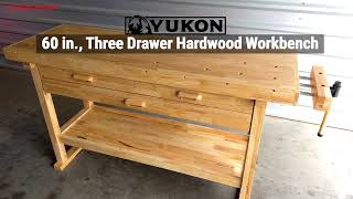 Yukon 60quot Three Drawer Hardwood Workbench  Harbor Freight [upl. by Akyeluz]