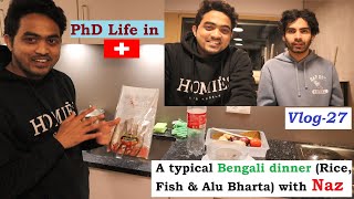 Vlog27 Preparing a bengali dinner with rice fish Nazs cooking PhD life [upl. by Natalina296]