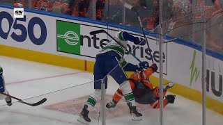 Tyler Myers Huge Hit Against Duncan Keith Keith Leaves The Ice Bleeding [upl. by Namhar518]