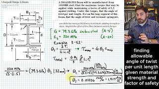 Unequal Flange I Beam Torsion open section nonuniform thickness [upl. by Yelrehs]