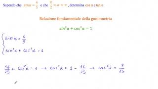 Sapendo che sin α  45 e che α è compreso tra π2 e π determina cos α e tan α [upl. by Ecinereb]