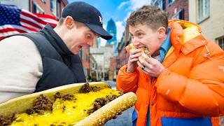 Two Brits try real Philly Cheesesteak for the first time [upl. by Sura616]