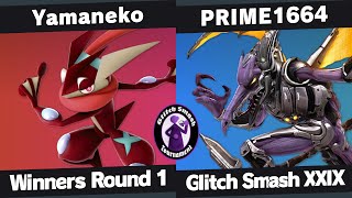 Glitch Smash XXIX  Yamaneko Greninja vs Prime1664 Ridley  Winners Round 1 [upl. by Noired944]