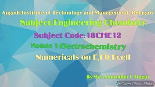 18CHE12 ENGINEERING CHEMISTRY Numerical Problems on EEOEcell [upl. by Carey529]