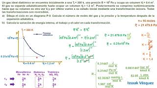 Ciclos termodinámicos Ejercicio 4 Proceso isotérmico isocórico y adiabático [upl. by Brahear]