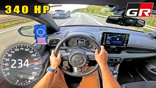 340HP Toyota GR Yaris meets Porsche Panamera on AUTOBAHN [upl. by Liss]