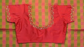 Very easy design on stitched blouse  stem stitch  bead work  basic embroidery tutorial 4 [upl. by Lemkul]