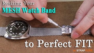 How to Adjust a Milanese Mesh Watch Band Length  Shorten a Mesh Band  Strapcode [upl. by Enaj896]