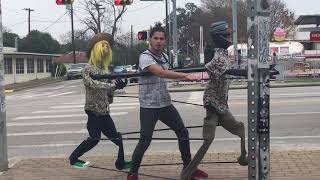 Man street dancing in Austin 2017 with puppetsMOV [upl. by Gefell781]