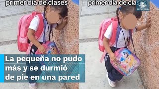 Tras periodo vacacional niña conmueve al quedarse dormida camino a la escuela [upl. by Ahtel]