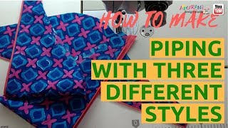 How To Make Piping On Sleeves Sleeve Piping Stitching With Three Different Styles 💃 Sleeve Piping [upl. by Ahsoik]