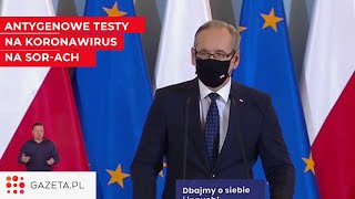 Minister zdrowia Na SORy trafią antygenowe testy na koronawirusa [upl. by Ketty]