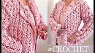 🌷Una Blusa Cardigan Elegante Rosa TUTORIAL COMPLETO🌹 CROCHET SWEATER [upl. by Anitsahs]