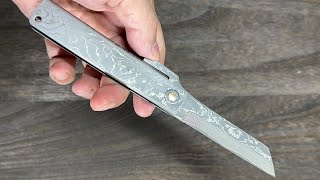 Takeshi Saji Higonokami Folding VG10 Damascus Kiritsuke Petty Knife with Damascus Metal Handle [upl. by Linetta]