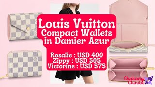 Louis Vuitton Rosalie Victorine Zippy Compact Wallets in Damier Azur  How they fit in Alma BB [upl. by Zenger]