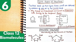 6 Furanose structure of fructose Howarth structure of fructose Biomolecules Class 12 chemistry [upl. by Ranna]