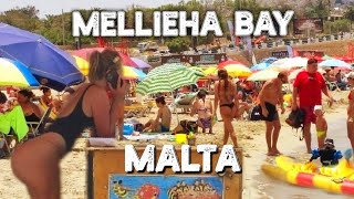 🇲🇹Mellieha Bay Beach  Malta Summer Walking Tour [upl. by Enrico409]