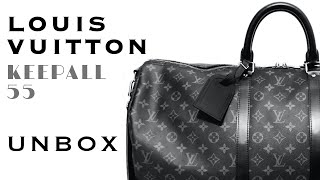 LOUIS VUITTON Keepall 55  MONOGRAM ECLIPSE UNBOXING [upl. by Othe]