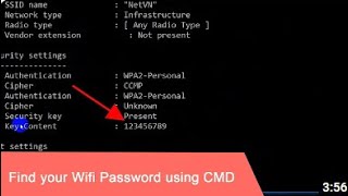 CMD  Show WiFi Password  Windows 1087XP 2021 [upl. by Cirdnek]