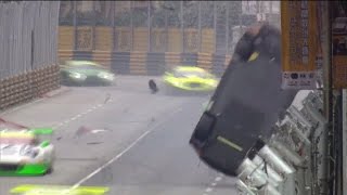 FIA GT World Cup 2016 Main Race Macau Grand Prix Laurens Vanthoor Huge Crash Flip [upl. by Kendry]