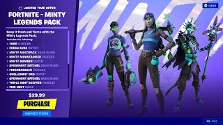 Fortnite Minty Legends Pack Full Showcase  Minty Aura Minty Bomber Minty Oro Skins Pickaxe more [upl. by Aihcsrop714]