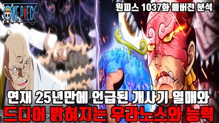 원피스 1037화 풀버전 리뷰 및 분석 연재 25년만에 언급된 개사기 열매와 카이도를 능가한 루피의 힘 그리고 서서히 밝혀지는 우라노스와 능력 [upl. by Svetlana]