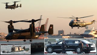 President Biden embarks on Marine One as security takes over Manhattan Heliport 🇺🇸 [upl. by Ahsiekam]