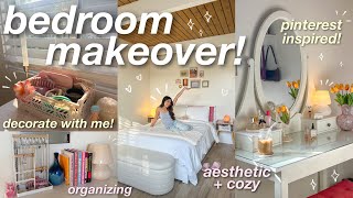 BEDROOM MAKEOVER ⭐️ aesthetic  cozy pinterest inspired decorating organizing etc 🪴 [upl. by Urien]