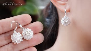 Swarovski beaded ball earrings Super easy to make for beginners Beading tutorial [upl. by Tenner814]