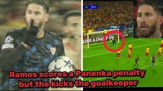 Ramos scores a Panenka penalty but then gets booked for kicking the goalkeeper [upl. by Ranson]