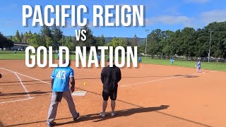 042724 USSSA Seniors Only Pleasanton CA GAME 1 Pacific Reign vs Gold Nation [upl. by Anirazc]