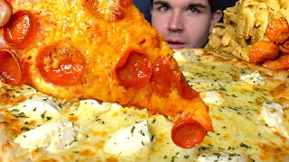 ORDERED THE MENU  CHEESY PIZZA PASTA ONION RINGS amp MORE  ASMR MUKBANG [upl. by Moonier700]