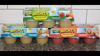 Mott’s Mighty Applesauce Honeycrisp Apple Pineapple Banana amp Strawberry Peach Review [upl. by Yance]