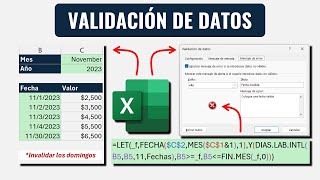 Validación de Datos en Excel Invalidar Festivos Domingos y Fechas por Fuera del Mes [upl. by Eninahpets]