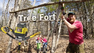 Jiffy Ice Auger Tree Fort BuildDay 7 of 30 Day Survival Challenge Maine Lockdown [upl. by Lu75]