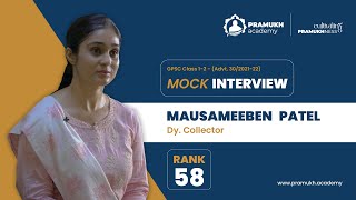 GPSC Topper Mock Interview  Mausameeben Patel  Rank – 58  Dy Collector GPSC 2023 [upl. by Nosauq]