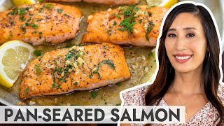 Crispy PanSeared Salmon with Lemon Garlic Sauce [upl. by Allebasi]