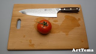 Kitchen Knife AliExpress  XINZUO Chef Knife 67 Layers Damascus Steel  VG10  Chopping Tomatoes 4K [upl. by Johnson]