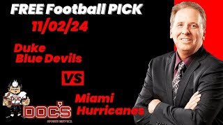 Free Football Pick Duke Blue Devils vs Miami Hurricanes Prediction 1122024 College Football [upl. by Reema]