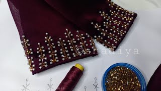 Easy but beautiful beadwork embroidery for blouse kurti sleevesbeadwork embroidery for beginners [upl. by Garret]