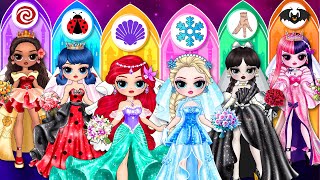 Elsa Wednesday amp Ladybug Get Wonderful Wedding Dress  DIY Fashion Paper Dolls [upl. by Areemas49]