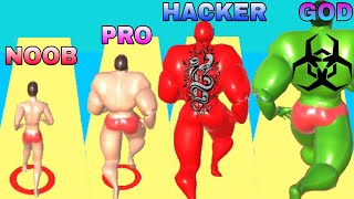 NOOB VS PRO VS HACKER VS GOD in Muscle Race 3D [upl. by Ardnalac395]