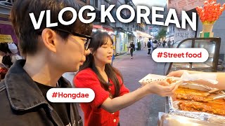 Vlog Korean Ordering Street Food in Korea Hongdae [upl. by Dihaz]