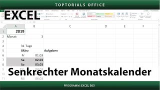 Dynamischer senkrechter Monatskalender in Excel  Download [upl. by Arhez]