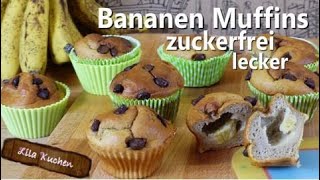 Bananen Muffins Rezept Zuckerfrei amp fettarm  Bananenkuchen saftig schnell  ohne Zucker backen [upl. by Doownel]