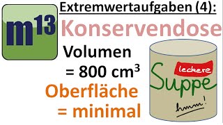 Extremwertaufgaben 4 Zylinder mit minimaler Oberfläche bei gegebenem Volumen [upl. by Bogoch]