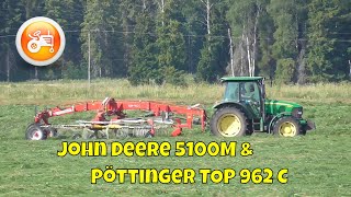 John Deere 5100M amp Pöttinger TOP 962 C rake [upl. by Ahsirk]