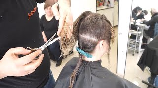 BLONDE LAYERED HAIRCUT WITH SIDE BANGS  AMAZING HAIRCUT FOR WOMEN [upl. by Nitsrik932]